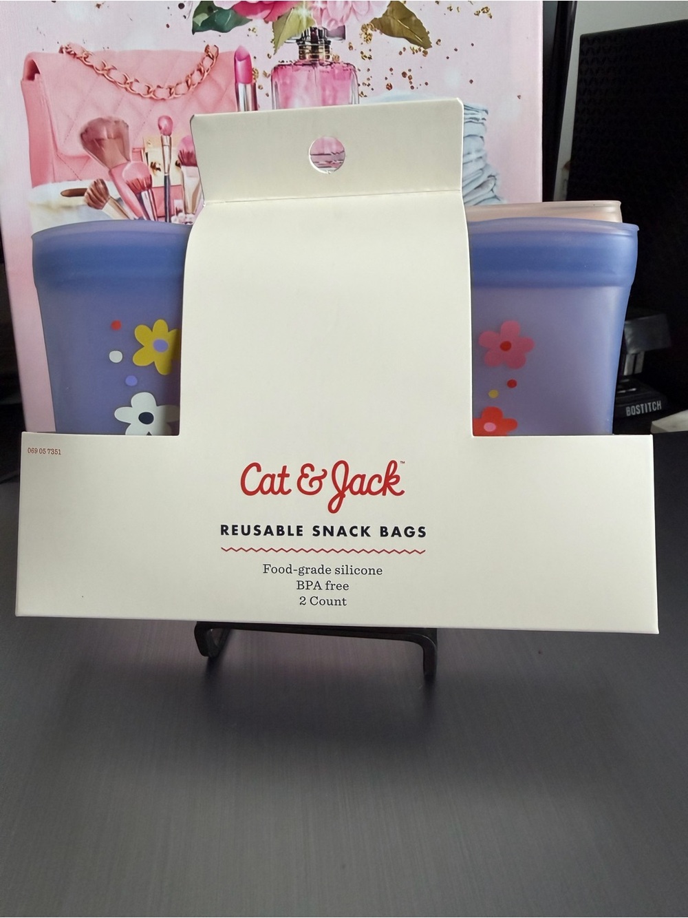 Cat & Jack Purple Floral Reusable Snack Bags, 2-Pack
